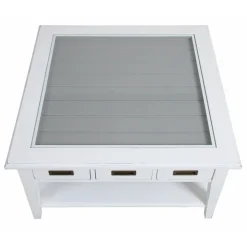 INTERIOR'S - Table basse carrée plateau vitré bois blanc - rhode island interior's