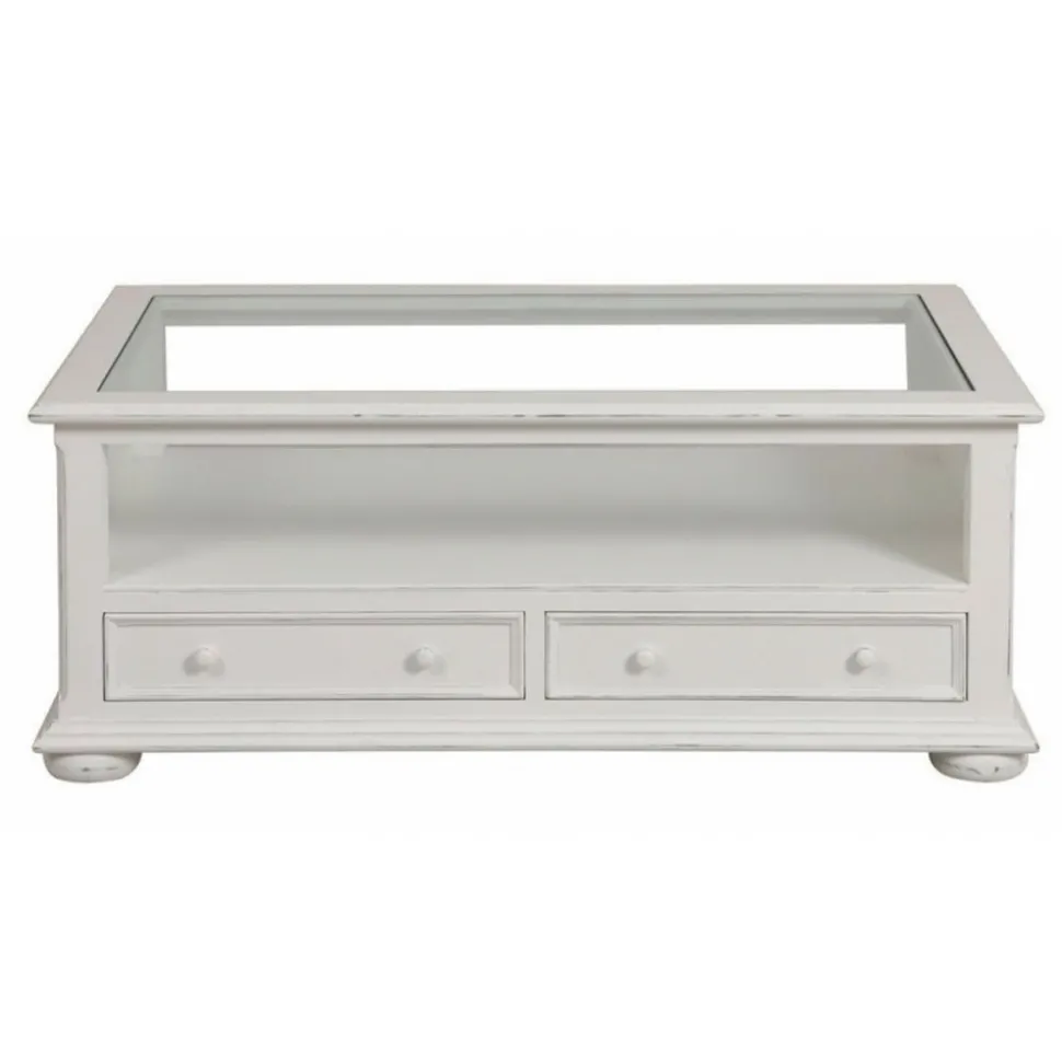 INTERIOR'S - Table basse rectangulaire plateau en verre mdf blanc - harmonie interior's