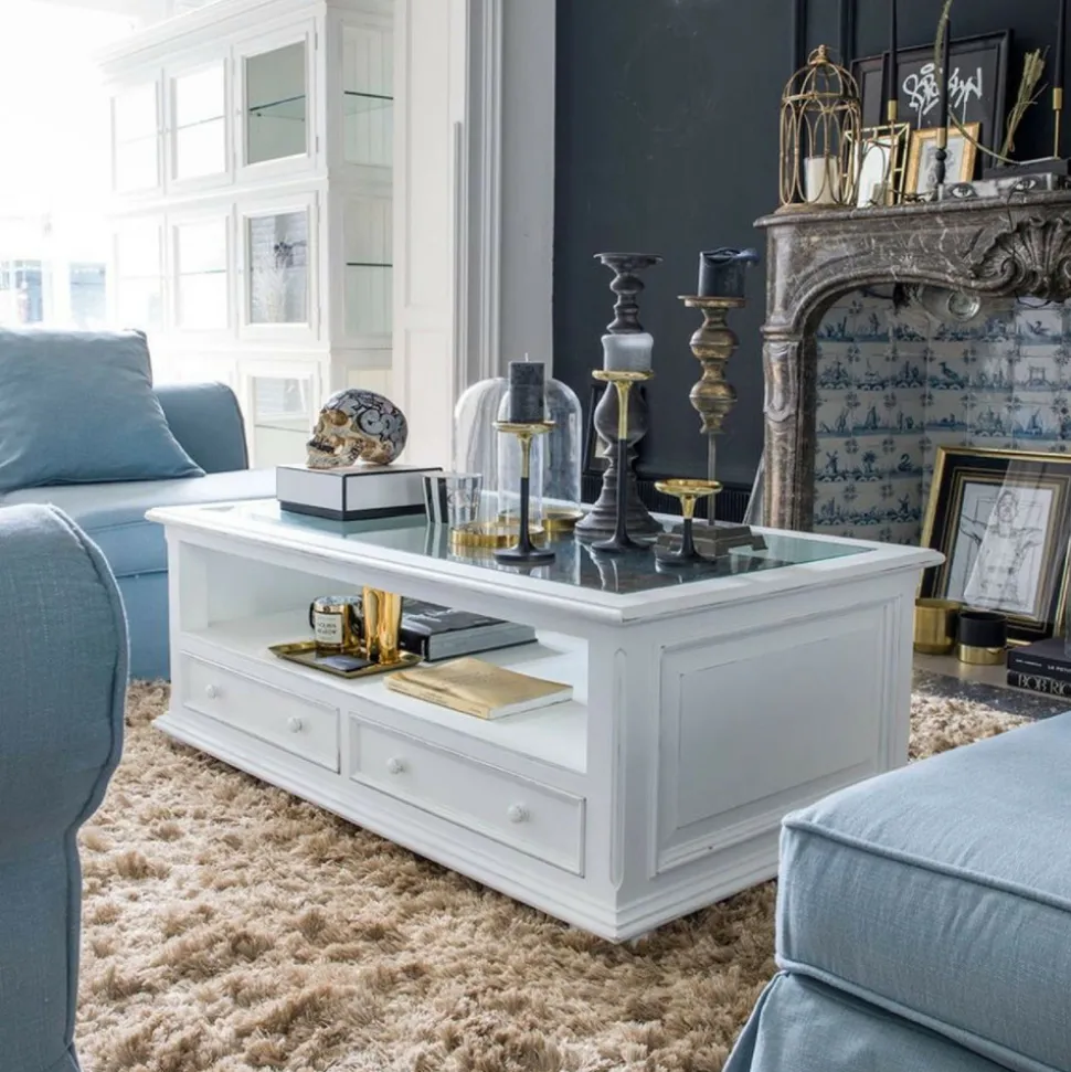 INTERIOR'S - Table basse rectangulaire plateau en verre mdf blanc - harmonie interior's