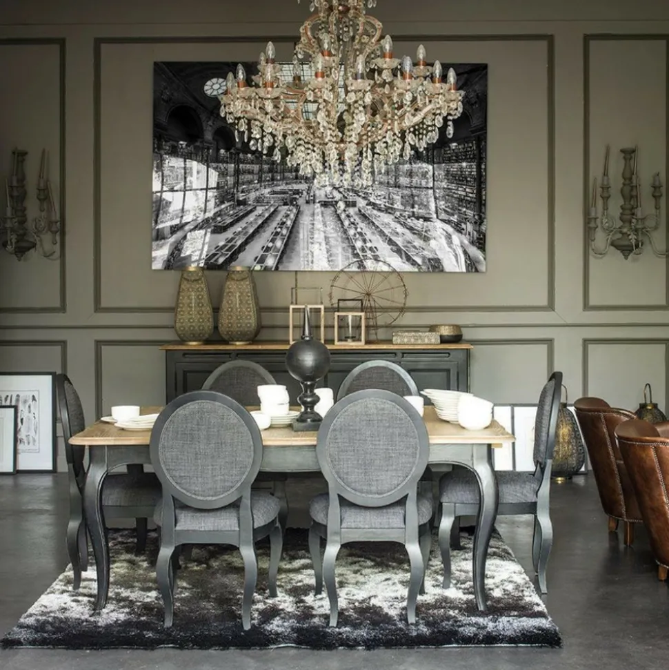 INTERIOR'S - Table rectangulaire extensible pour 12 à 14 pers bois noir - manoir interior's