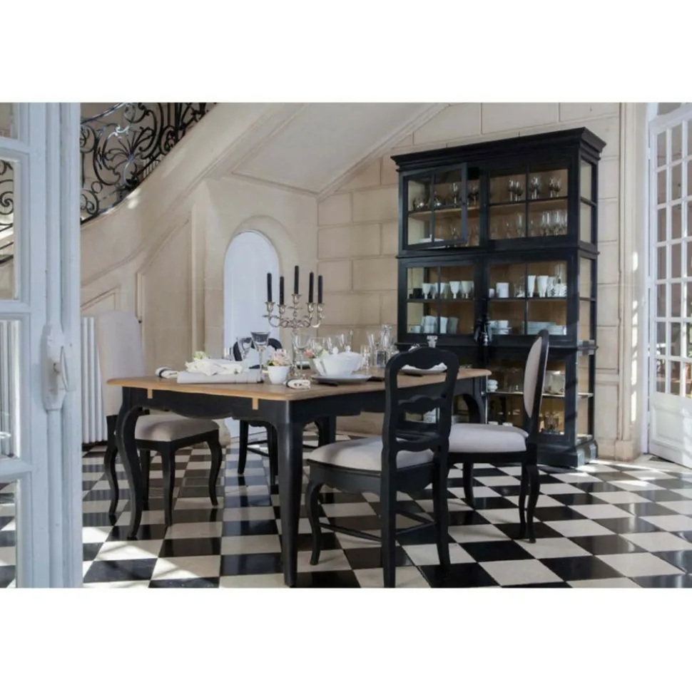 INTERIOR'S - Table rectangulaire extensible pour 12 à 14 pers bois noir - manoir interior's