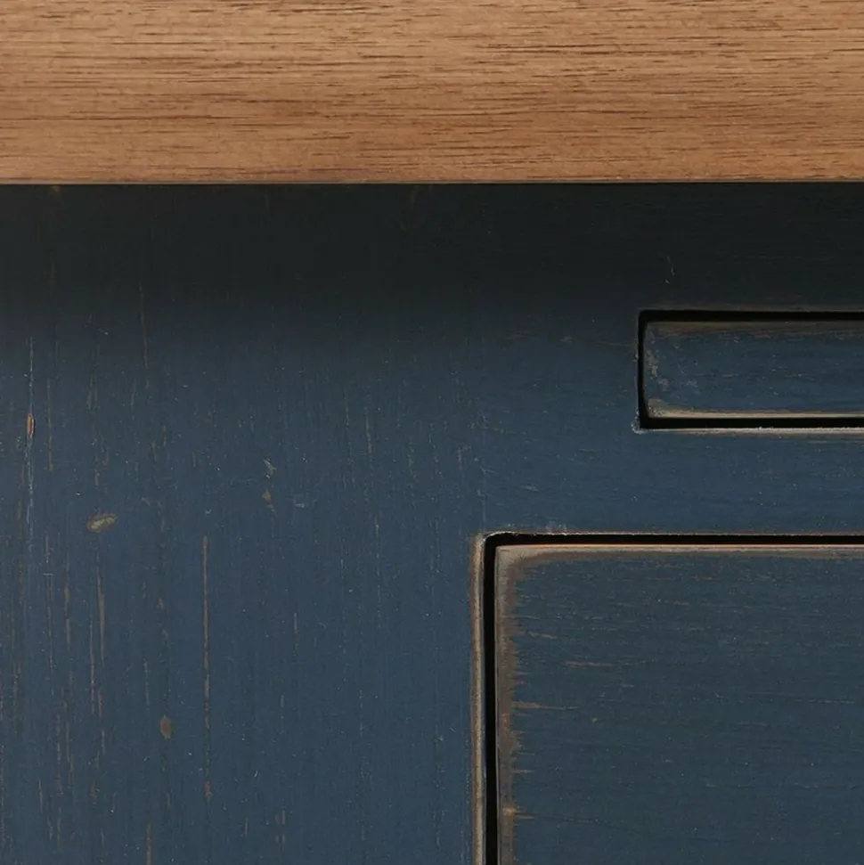 INTERIOR'S - Table repas haute carrée bois bleu - brocante interior's