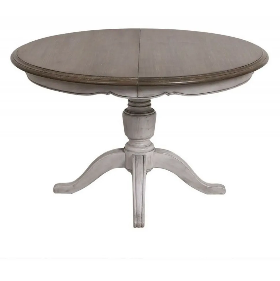 INTERIOR'S - Table ronde extensible pied central bois gris - château interior's