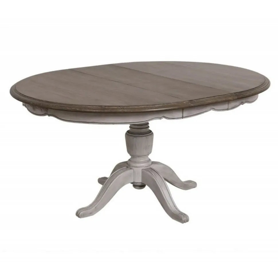 INTERIOR'S - Table ronde extensible pied central bois gris - château interior's