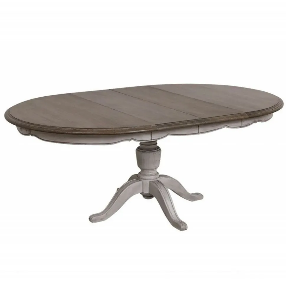 INTERIOR'S - Table ronde extensible pied central bois gris - château interior's