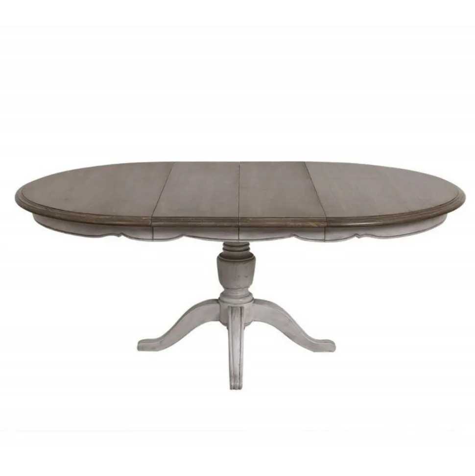 INTERIOR'S - Table ronde extensible pied central bois gris - château interior's