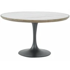 INTERIOR'S - Table ronde plateau marbre bois blanc - minéral interior's