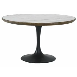 INTERIOR'S - Table ronde plateau marbre bois blanc - minéral interior's