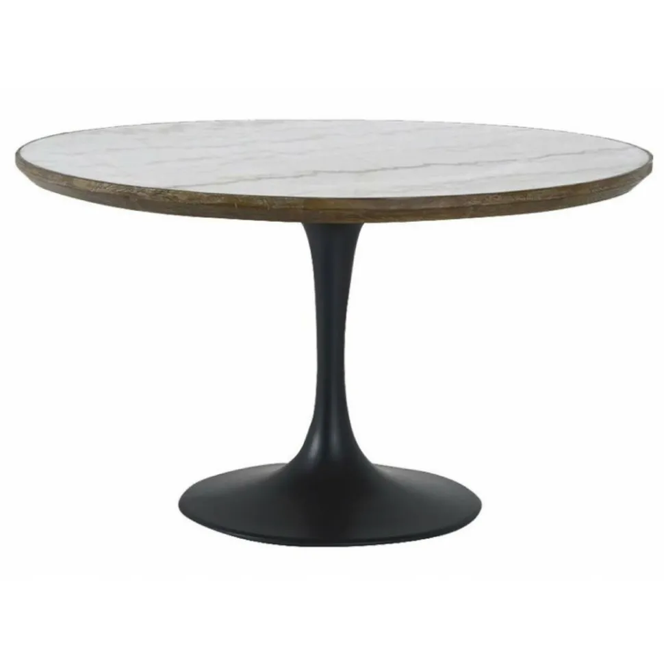 INTERIOR'S - Table ronde plateau marbre bois blanc - minéral interior's
