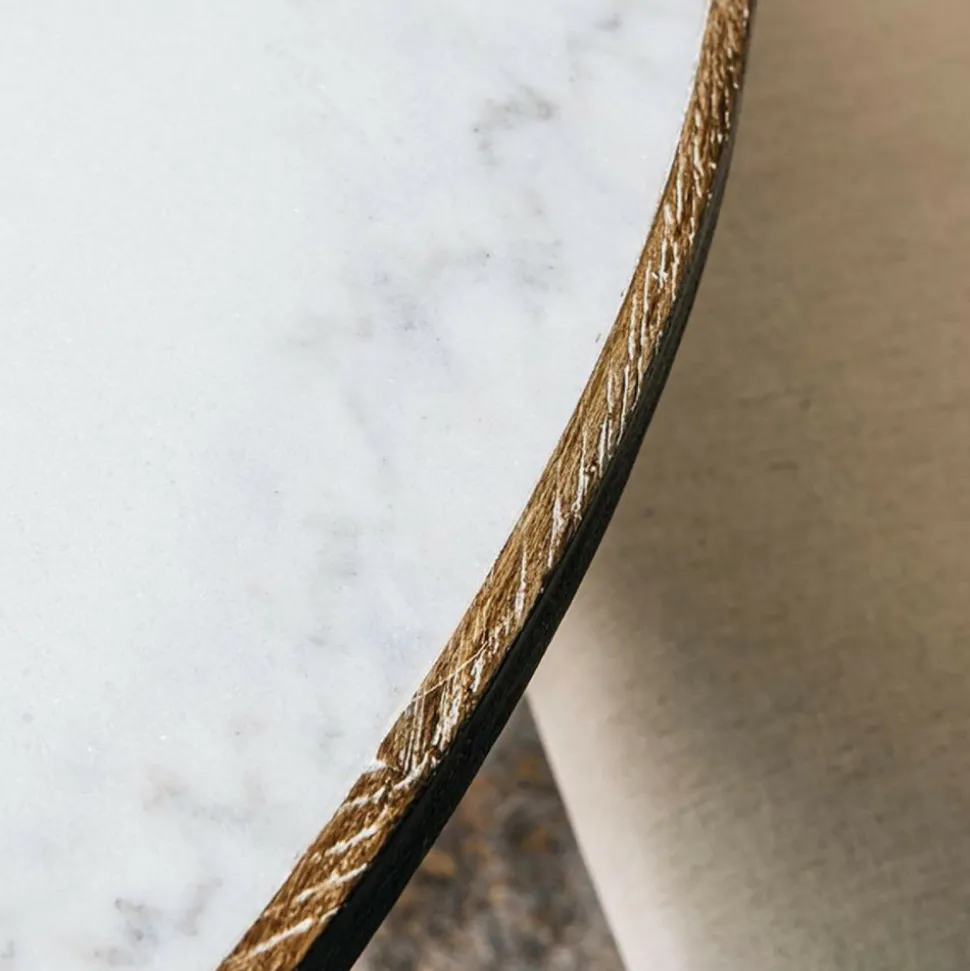 INTERIOR'S - Table ronde plateau marbre bois blanc - minéral interior's