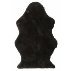 J-LINE - Tapis mouton en fourrure artificielle noir 94x60cm