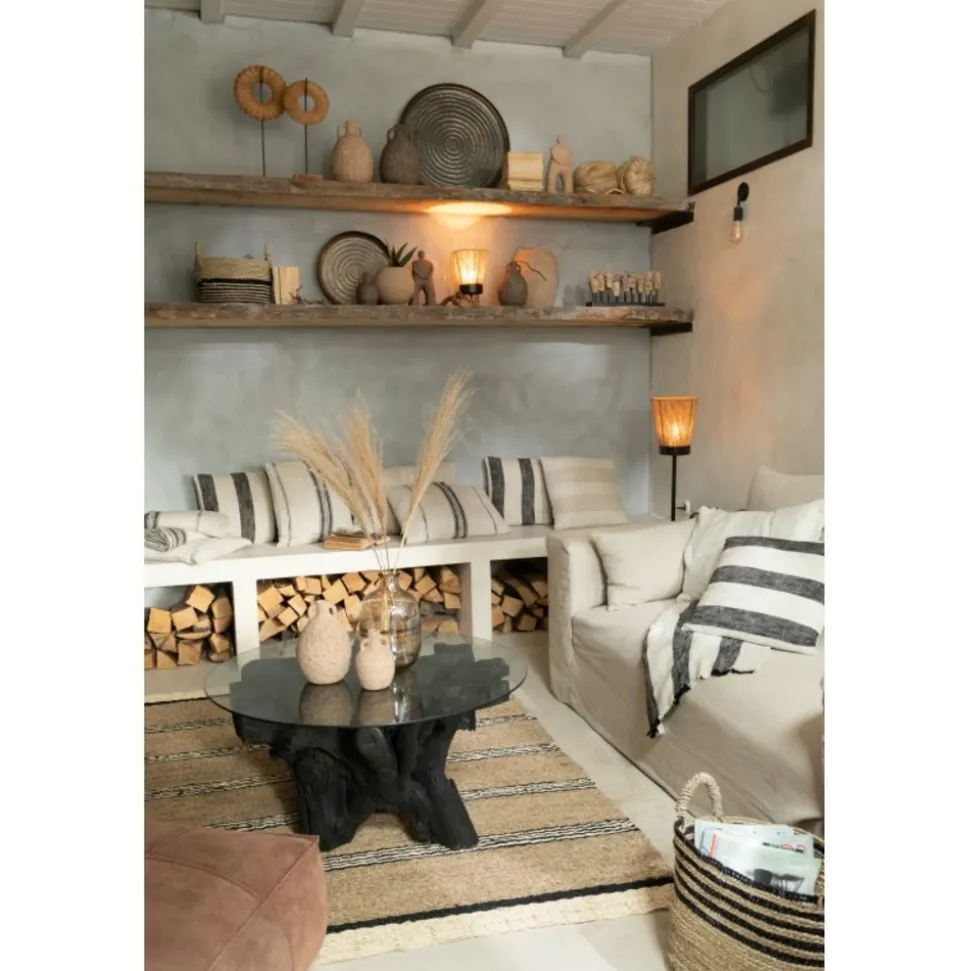 J-LINE - Tapis tressé en feuille de palme marron 215x151x1 cm