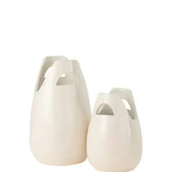 J-LINE - Vase anse en céramique blanche 23x23x40 cm