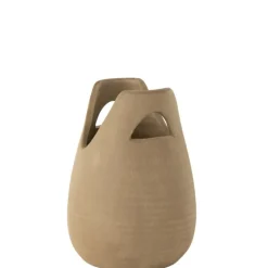 J-LINE - Vase anse en céramique beige 20x20x30 cm