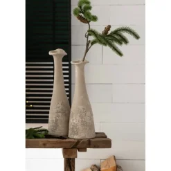 J-LINE - Vase antique en céramique naturel 18.5x18.5x59 cm