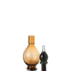 J-LINE - Vase avec bouchon en verre marron 13.5x13.5x40 cm