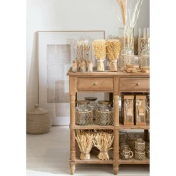 J-LINE - Vase bouteille avec filet rotin en verre transparent 15x15x32 cm