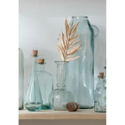 J-LINE - Vase bouteille ronde avec bouchon en verre transparent 12x12x25 cm