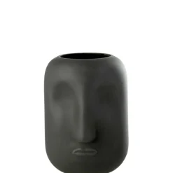 J-LINE - Vase en verre noir 18x18x25 cm