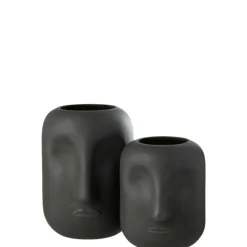 J-LINE - Vase en verre noir 18x18x25 cm