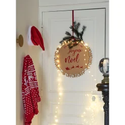 KELPI - Couronne Père Noël "Hohoho - On vous souhaite un Joyeux Noël", D.50 cm