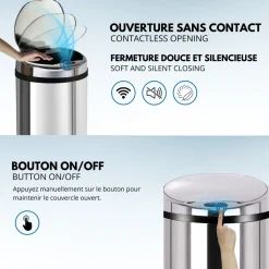 KITCHEN MOVE - Poubelle automatique artic argent acier inoxydable 30 l