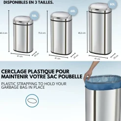 KITCHEN MOVE - Poubelle de cuisine automatique majestic argent acier inoxydable 68l