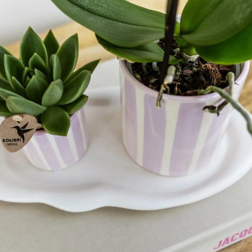 LA GREEN TOUCH - Pot décoratif rayé peint - rose