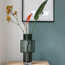 LA GREEN TOUCH - Vase en verre gris - h40cm, ø20cm