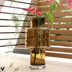 LA GREEN TOUCH - Vase en verre taupe - h40cm, ø20cm