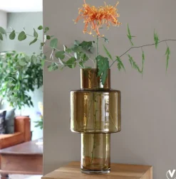 LA GREEN TOUCH - Vase en verre taupe - h40cm, ø20cm