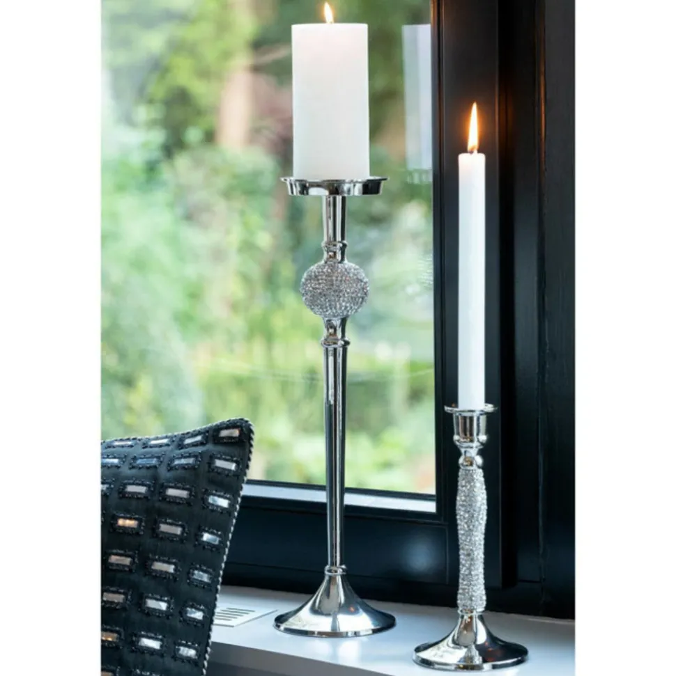 LANA DECO - Bougeoir design "sphère diamant" 41cm argent