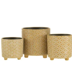 LANA DECO - Cache pot en céramique ocre 16.5x16.5x16.5 cm