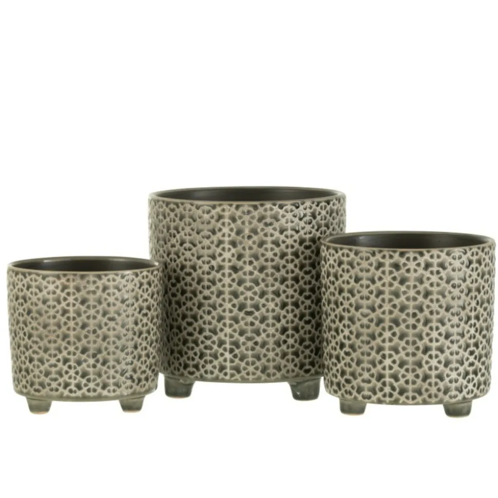 LANA DECO - Cache-pot déco en céramique "minada" 16cm gris