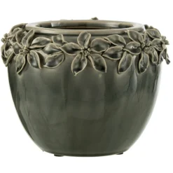 LANA DECO - Cache-pot en céramique "flora" 21cm gris