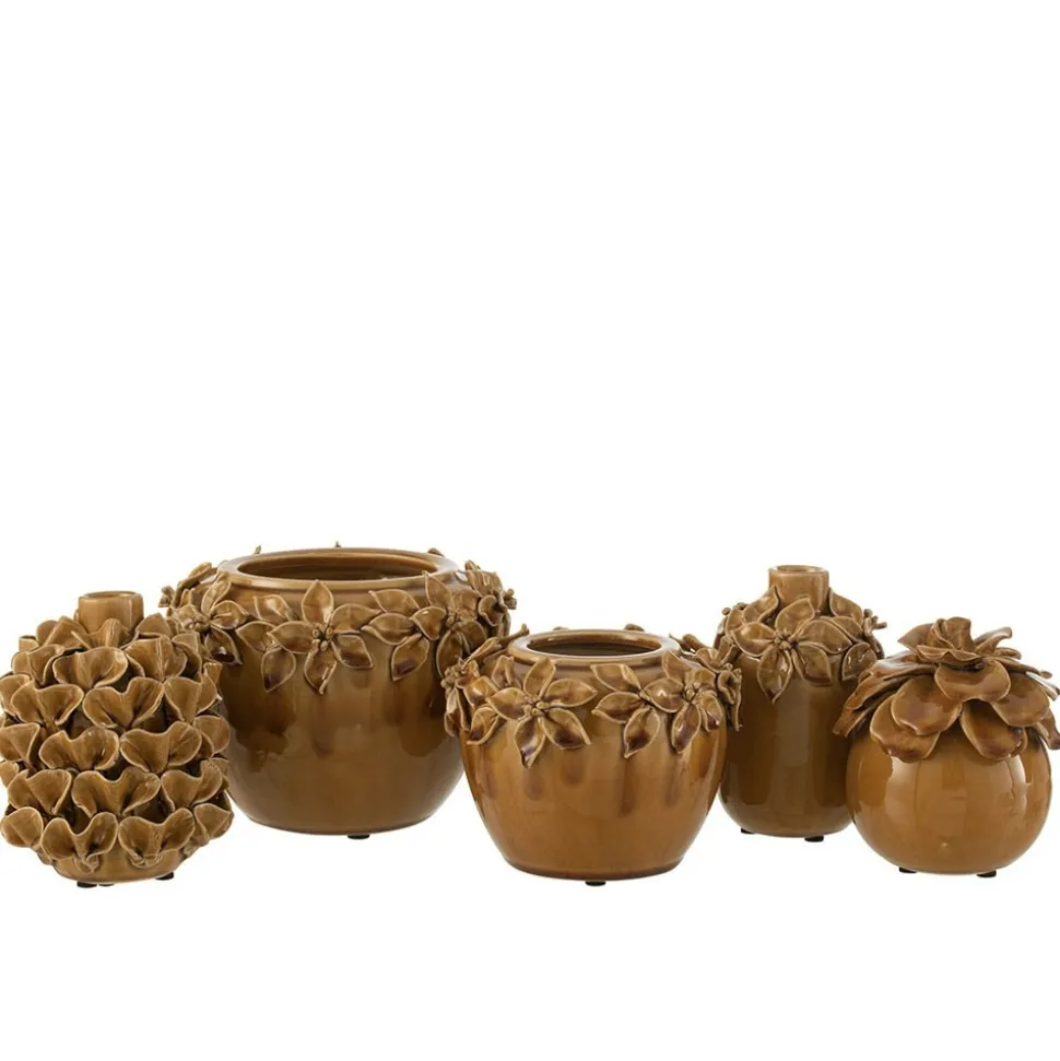 LANA DECO - Cache-pot en céramique "fleur design" 21cm ocre