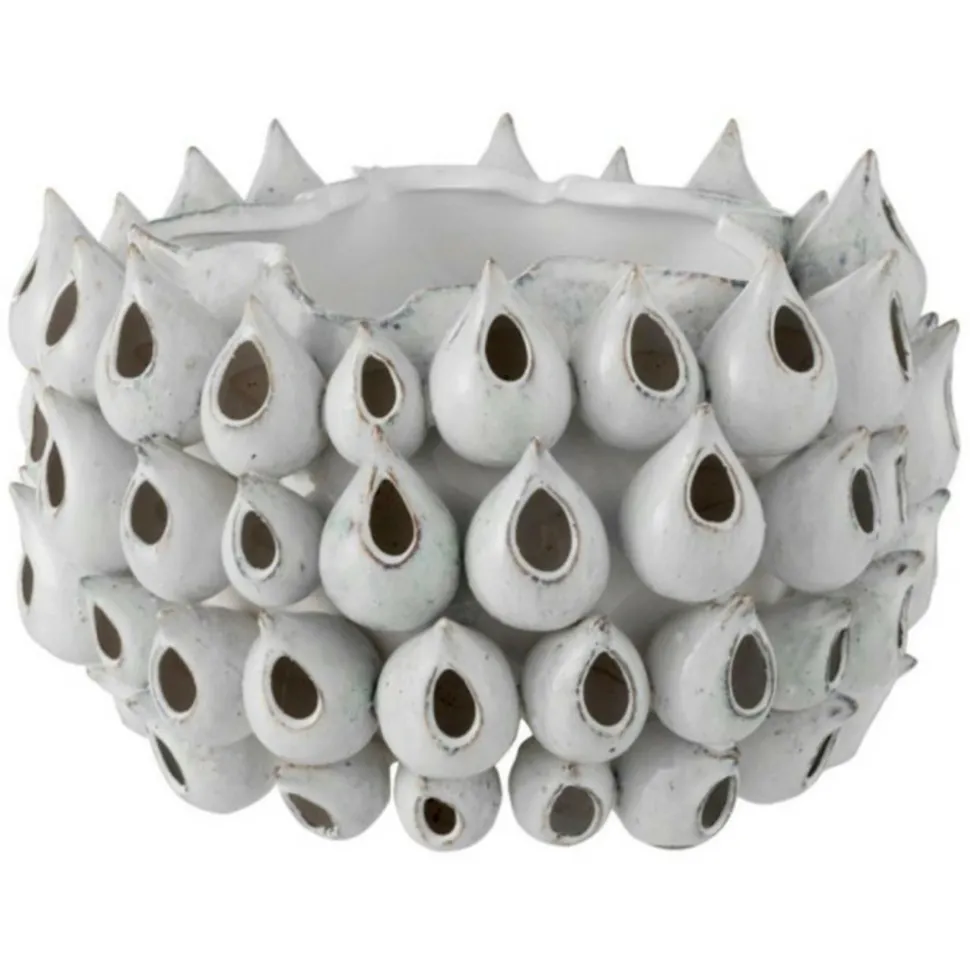 LANA DECO - Cache-pot en poterie "anémone" 36cm bleu