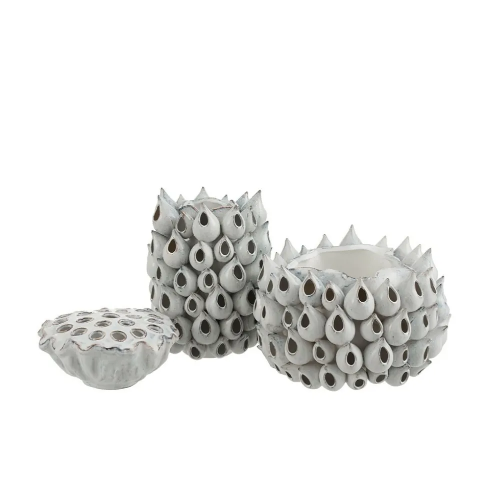 LANA DECO - Cache-pot en poterie "anémone" 36cm bleu