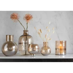 LANA DECO - Vase cylindrique design "nervures" 19cm ambre