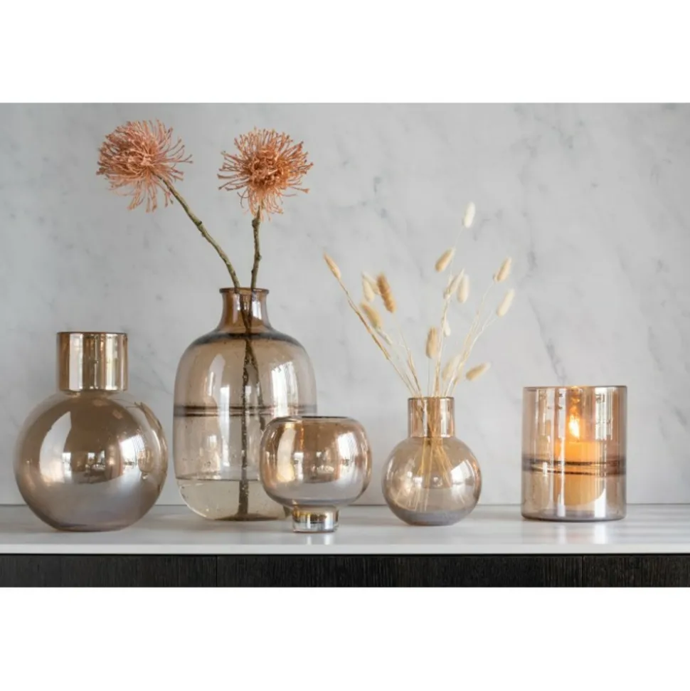 LANA DECO - Vase cylindrique design "nervures" 19cm ambre