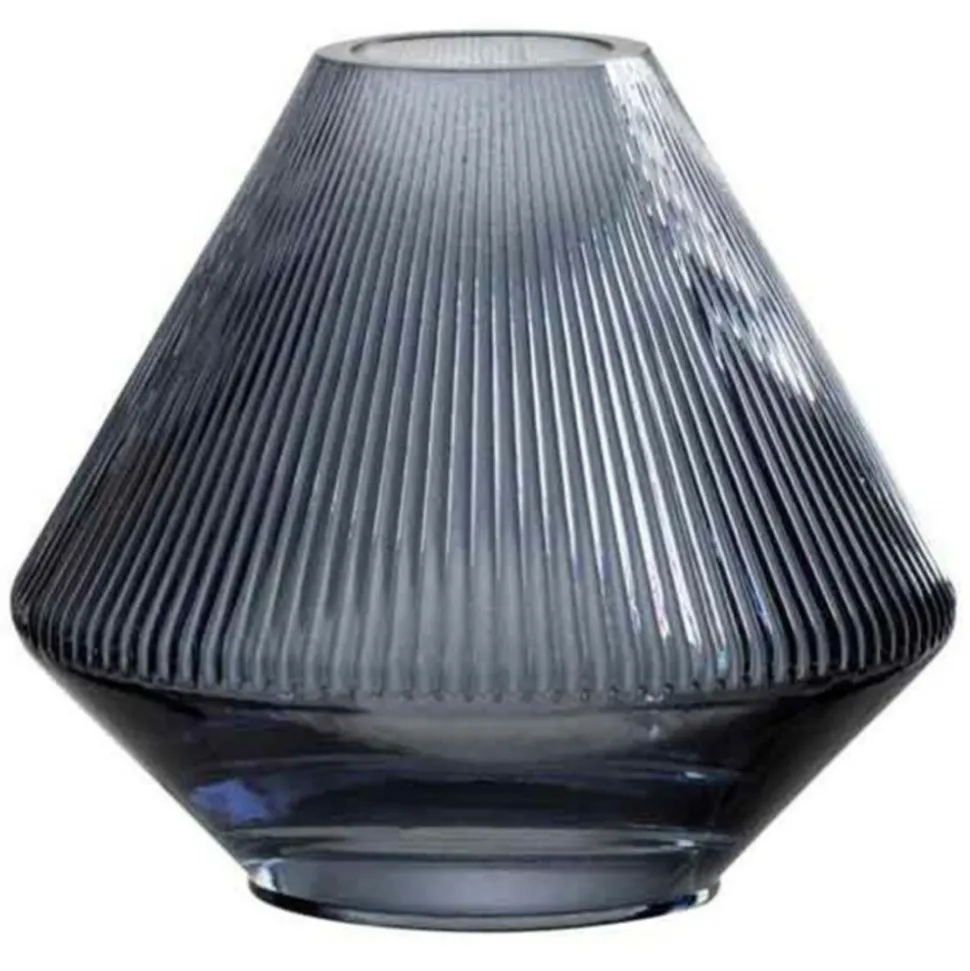 LANA DECO - Vase design en verre "lisa nervures" 18cm bleu