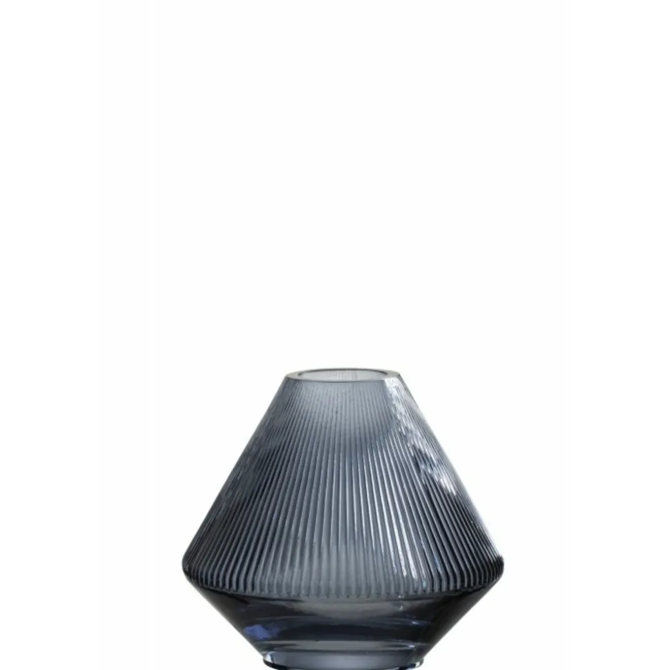 LANA DECO - Vase design en verre "lisa nervures" 18cm bleu