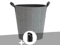 LE MARQUIER - Panier à bûches et à granulés dama rond gris + pelle à granulés