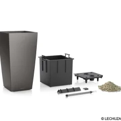 LECHUZA - Pot Cubico Premium en polypropylène, taupe L. 30 x l. 30 x H. 56 cm