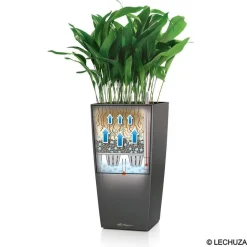 LECHUZA - Pot Cubico Premium en polypropylène, taupe L. 30 x l. 30 x H. 56 cm