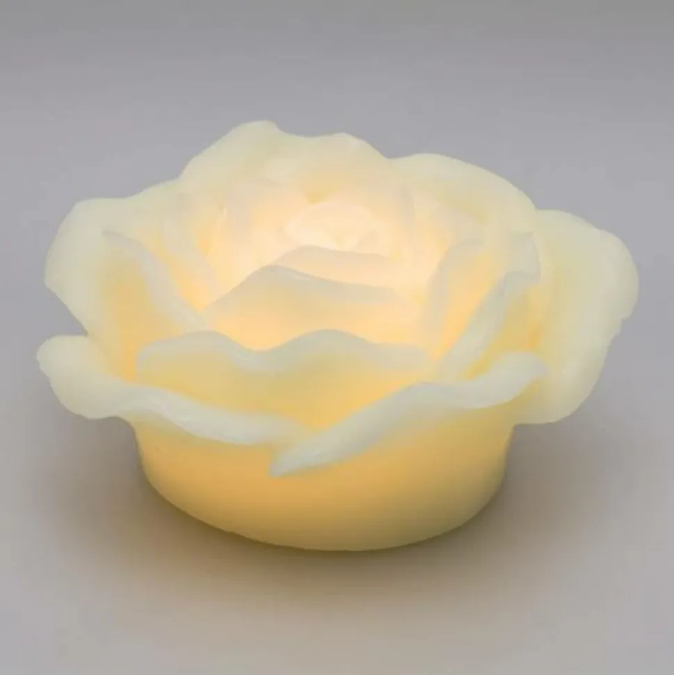 LOTTI - Bougie en forme de rose lumineuse cire ivoire à piles led blanc chaud effet flamme lotti