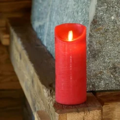 LOTTI - Bougie led en cire rouge flamme vacillante à piles h18cm timer blanc chaud lotti