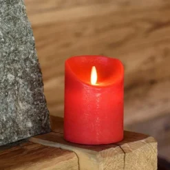 LOTTI - Bougie led vraie cire rouge à piles flamme vacillante h10cm timer blanc chaud lotti