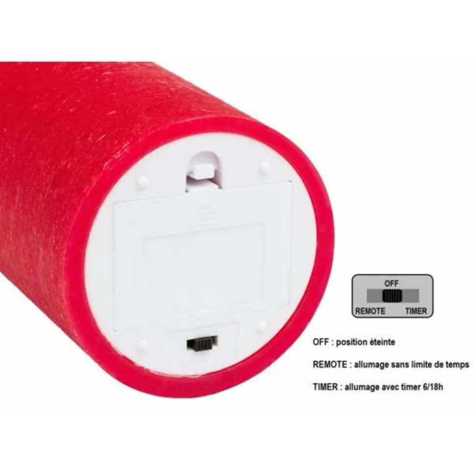 LOTTI - Bougie led vraie cire rouge à piles flamme vacillante h10cm timer blanc chaud lotti
