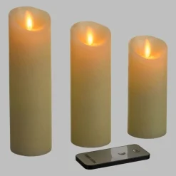 LOTTI - Lot de 3 bougies cylindriques ø5,2cm cire couleur ivoire finition rustique rustic led blanc chaud lotti